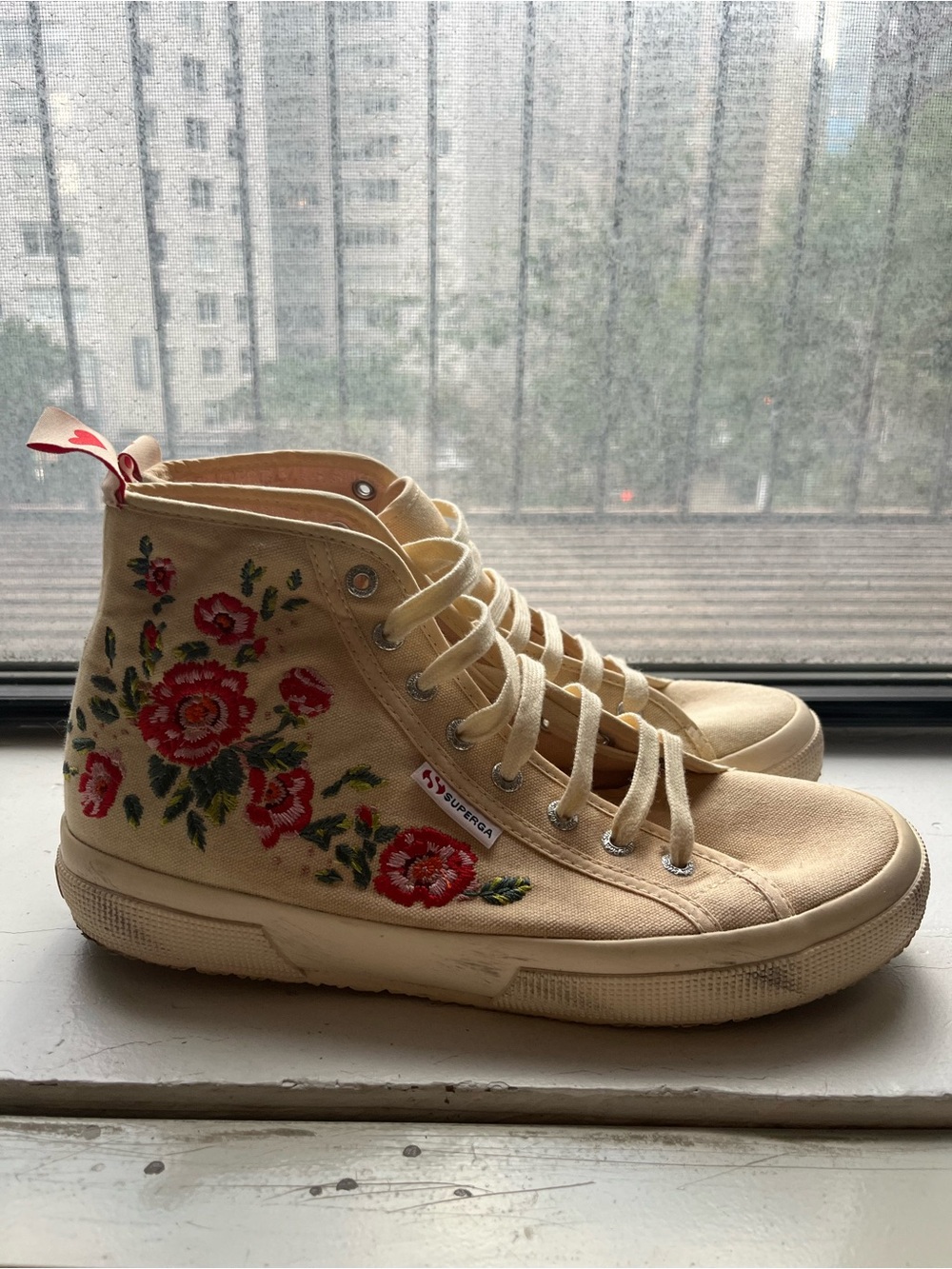 Superga Chicas Latinas High-Top Sneakers with Red Floral Embroidery